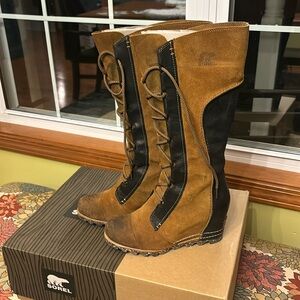 Sorel Boots Women’s 8 Cate the Great Knee High Wedge Brown Black